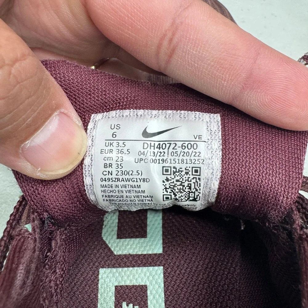 Nike Air Zoom Pegasus 39 Running Shoes Womens 6 Burgundy Mint Athletic